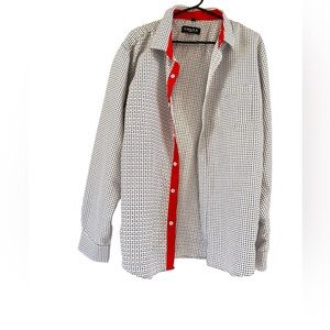 CHUXX Italy Men’s XL Dot Button Up Shirt Red Trim Novelty Bold Retro Statement